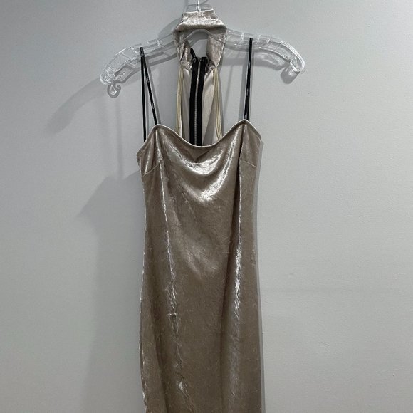 Forever 21 Dresses & Skirts - Forever 21 Velvet Halter Dress Silver/Champagne Sz M